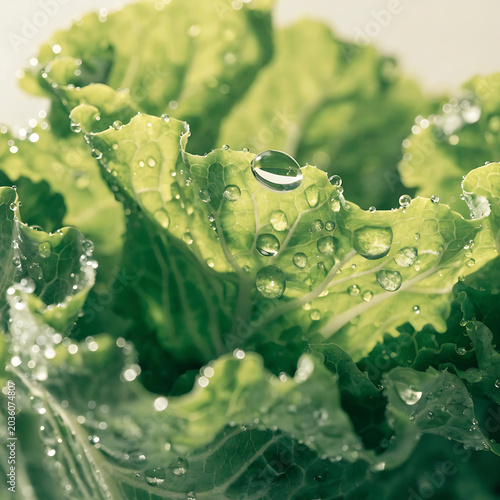 Extreme Macro Fresh Lettuce with Crystal Water Droplets