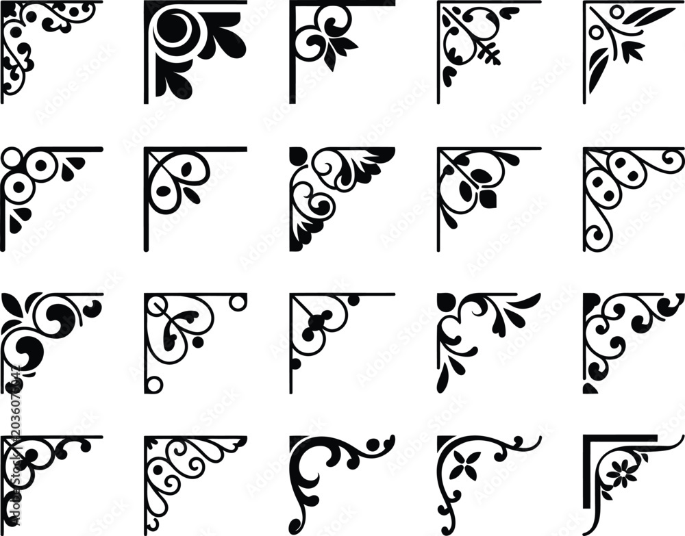 Fototapeta premium Collection of Decorative Corner Ornaments vector