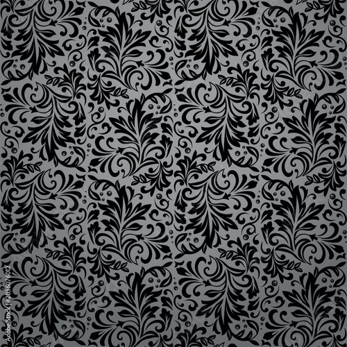 Flower pattern. Seamless gray and black ornament. Graphic vector background