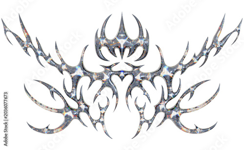 Abstract Cyber Metal Tribal Spikes Object for Streetwear Apparel Layout, 3d Rendering.