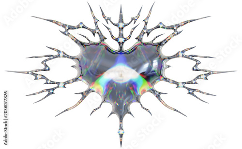 Edgy Metallic Chrome Heart Sharp Spikes Artwork for Poster Design, 3d Rendering.