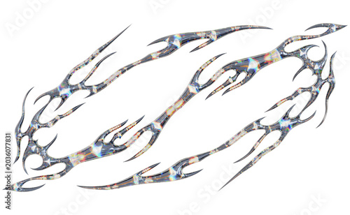 Diagonal Liquid Chrome Slash Marks Isolated Trendy Visual Element, 3d Rendering.