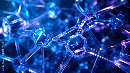 An abstract representation of molecular structures, showcasing interconnected atoms in vibrant colors, symbolizing innovation and technology.