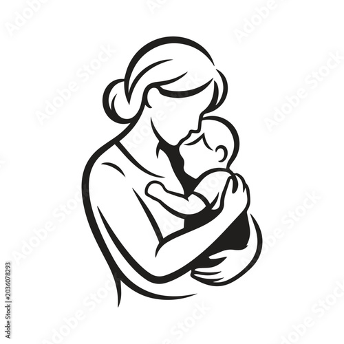 Φωτογραφία Mother holding a baby silhouette icon with silhouette parenting protection