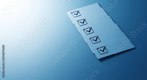 Completed checklist on paper document showing multiple checked boxes for task management and success with checklist checkmark complete document management planning business questionnaire