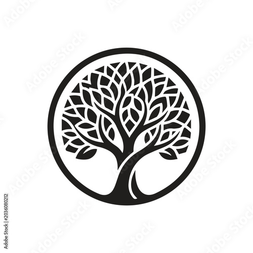 Abstract tree of life circular graphic icon with nature inspired, environment