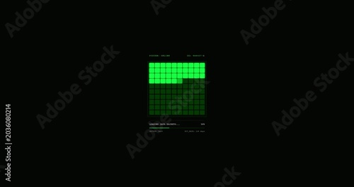 Green grid interface on black background.