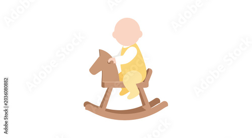 Fotografija Baby riding wooden rocking horse, childhood fun and playful innocence