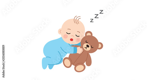 Foto Cute Baby Sleeping Peacefully with Teddy Bear, Sweet Dreams