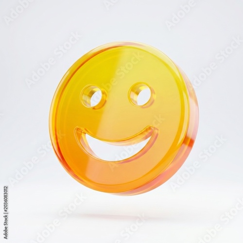 Yellow Smiley Emoji Glass Icon on White Background