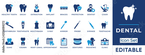 Obraz na płótnie Dental and dentistry solid icon set