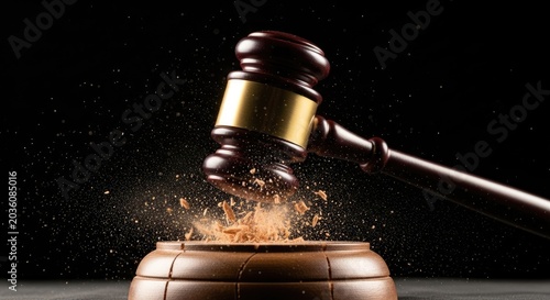 Judge gavel smashing on sound block