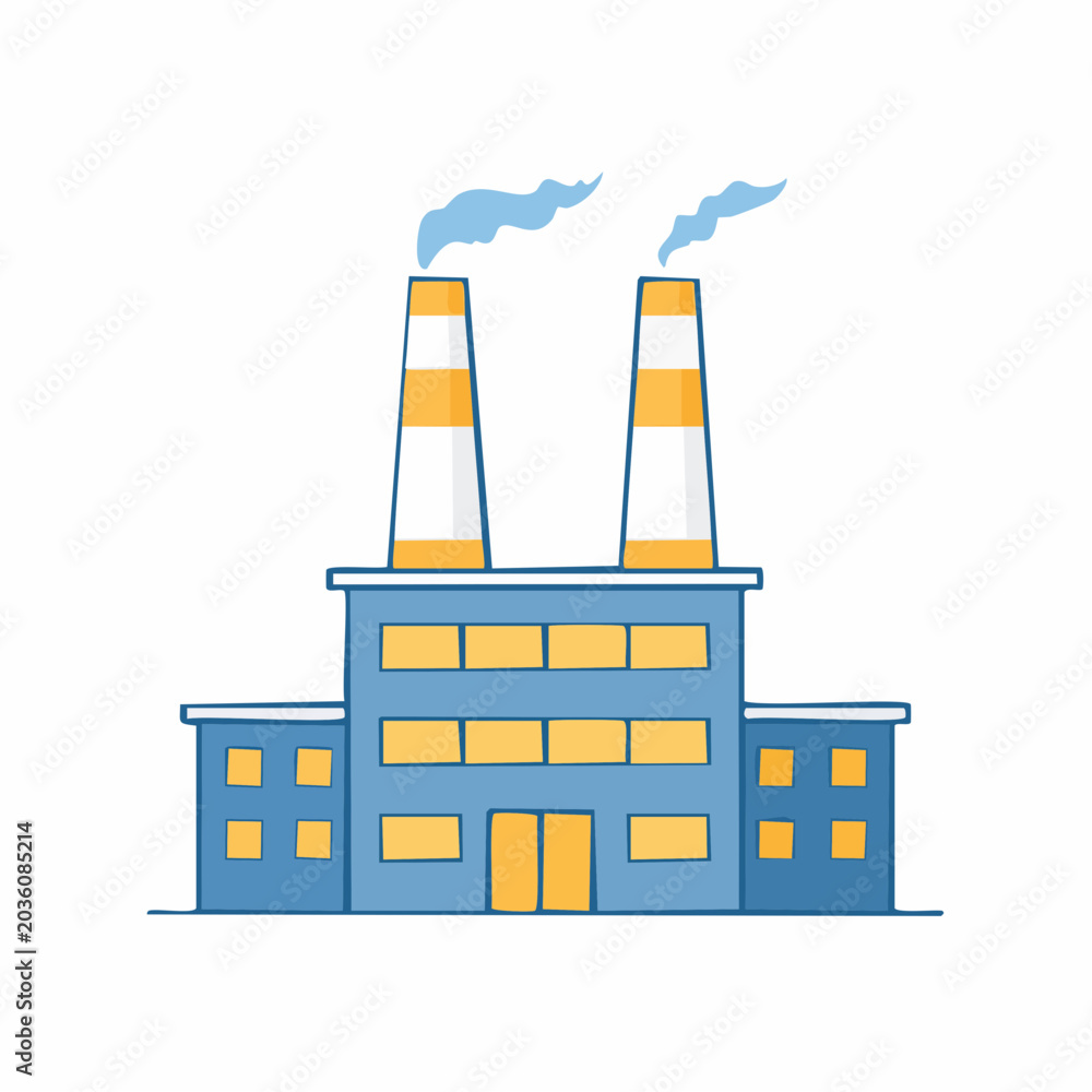 Naklejka premium Cartoon Factory with Smoking Chimneys
