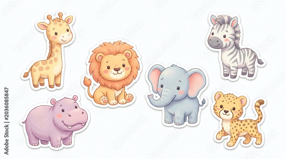 Obraz premium A Collection Of Six Cartoon Animals There Are Six Animals In Total Each