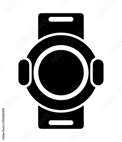 Canvas Print Minimalist black circular smartwatch icon for fitness tracking and timekeeping