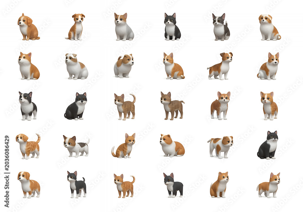 Fototapeta premium Adorable cartoon puppy and kitten characters collection playful pet illustrations isolated