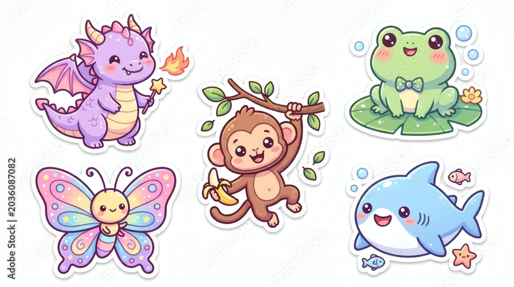 Fototapeta premium A Collection Of Six Cartoon Stickers There Are Six Stickers In Total Each