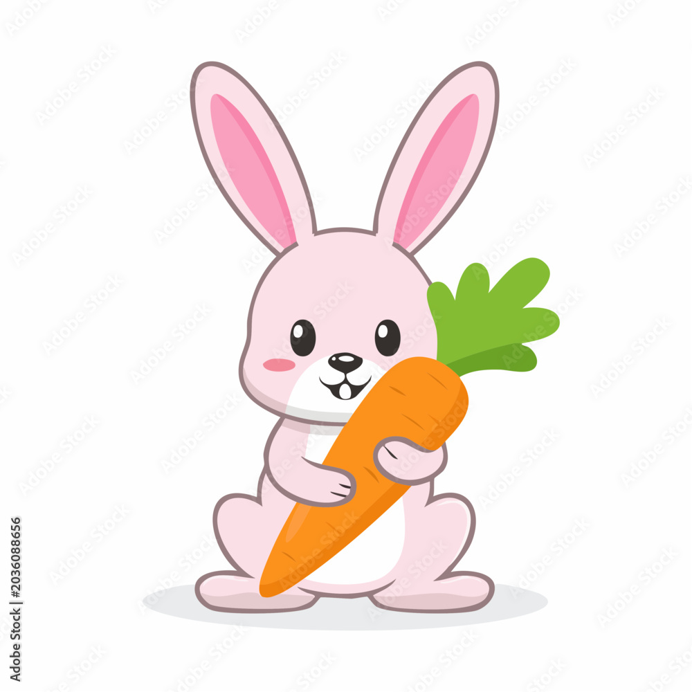 Fototapeta premium Cute Pink Rabbit Holding a Carrot