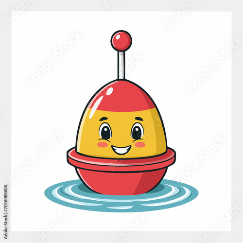 Cute cartoon fishing bobber with a happy face