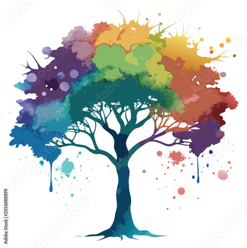 Fotografía Artistic Watercolor Tree Silhouette Ink Splash Vector on white background