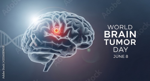 Illuminated Brain Highlighting Tumor Area for Medical Awareness on Dark Background