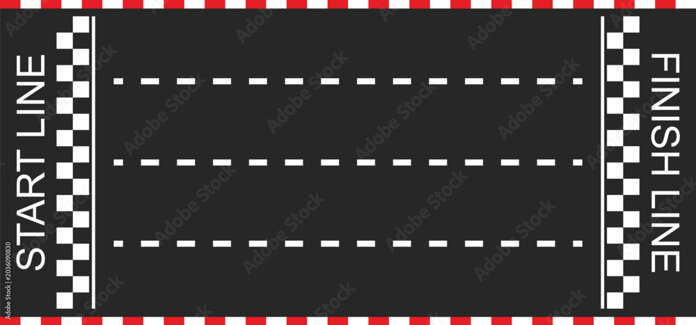 Obraz premium Straight race track with start and finish line. top view. car racing track. moto race. vector illustration
