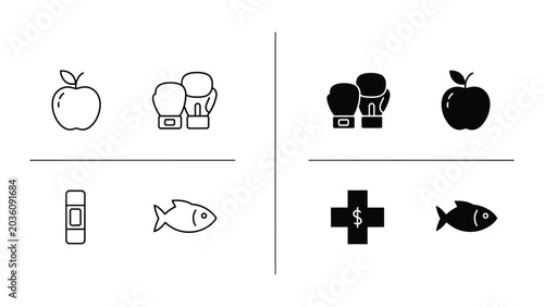 Schilderij op canvas Contrast between positive and negative symbols in monochrome icons