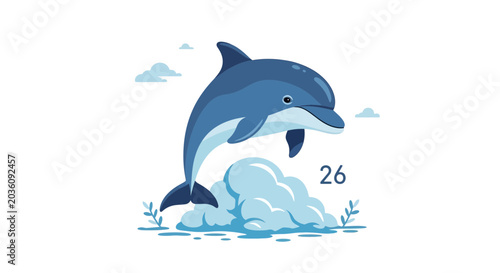 Jumping Dolphin Illustration, Ocean Wave, Summer Holiday, Marine Life