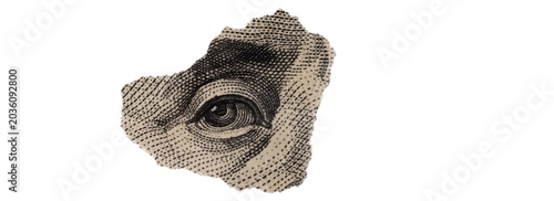 Close-up of Benjamin Franklin's Eye on Torn Dollar Bill
