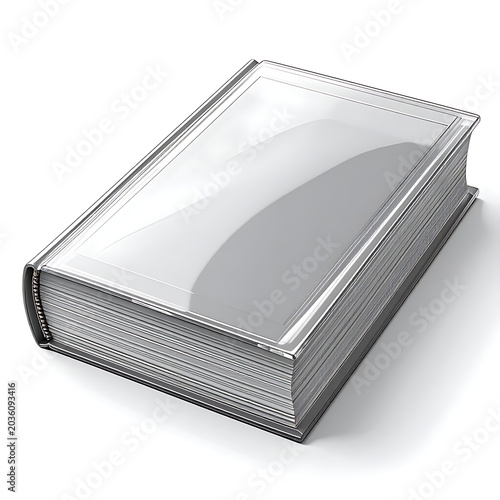 Isolated closed hardcover book with blank glossy cover and thick paper pages, simple illustration on white background