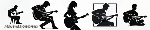 Photography Vector silhouette of person playing guitar