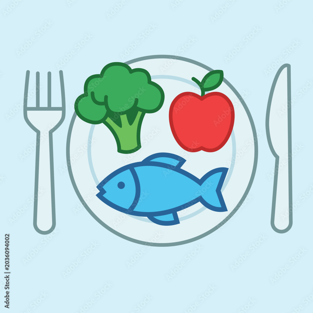 Fototapeta premium Healthy food icon, fresh fruits and vegetables vector illustration