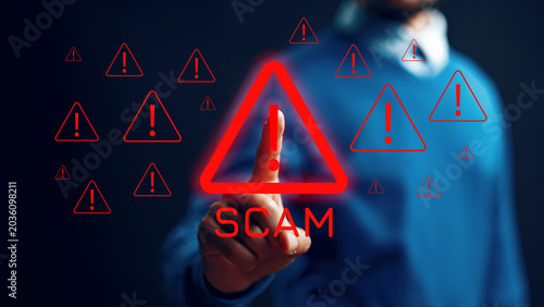 Obraz na plátně Scam call warning alert shows danger signs to avoid fraudulent messages and call