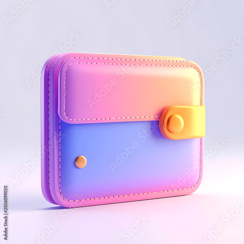 Isolated pastel pink and blue wallet with gold clasp and stitching, finance icon, clean design for online banking or savings