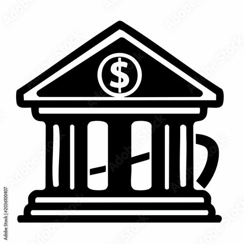 Bank Building Finance Icon Vector, Banking Institution Money Symbol Monochrome Business Illustration