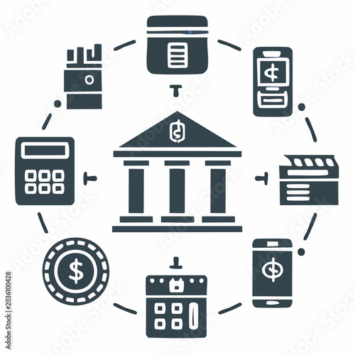Financial Technology Vector Icon Set, Banking Payment and Business Glyph Symbols