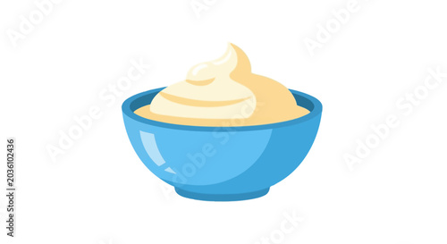 Swirled peaks of creamy dairy dessert in blue bowls
