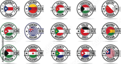 Round national flags in circular frames on white background with united arab emi