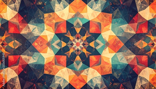 Vibrant Geometric Kaleidoscope Pattern Forming Symmetrical Mosaic Background