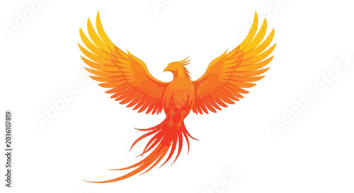 Fotografia Phoenix Illustration With Fiery Orange Wings Against A White Background