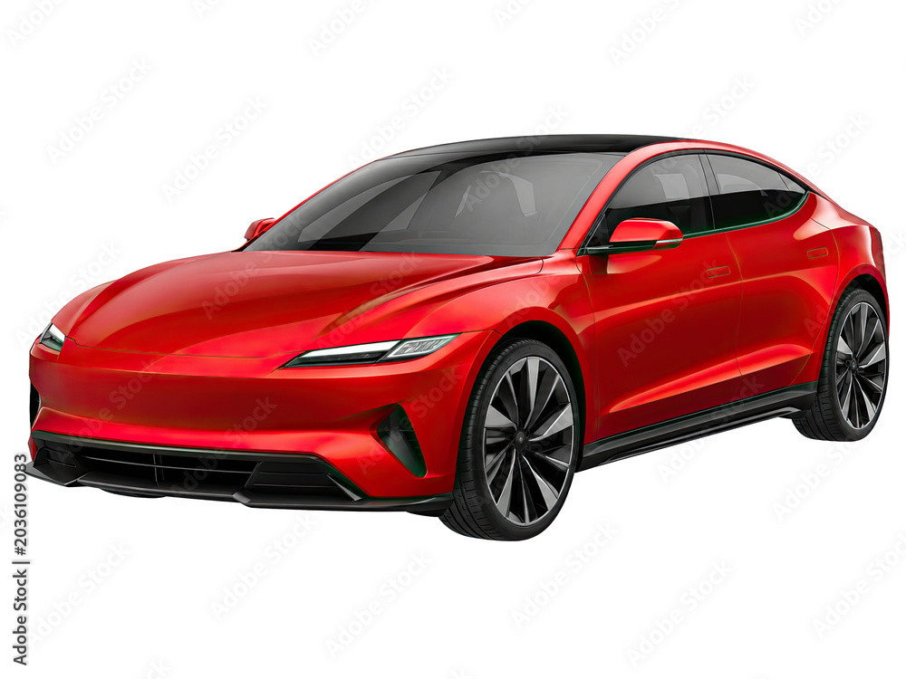 Naklejka premium Modern Red Electric Sedan Car EV PNG Isolated on Transparent Background