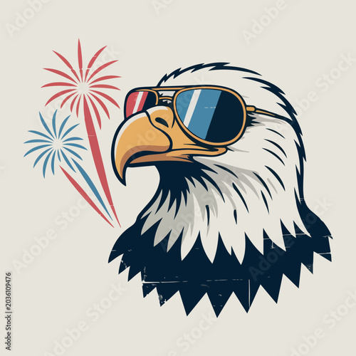 Bald eagle wearing sunglasses with fireworks bird animal
