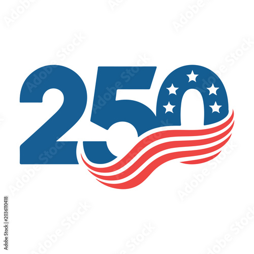 Blue 250 numeral with American flag elements number