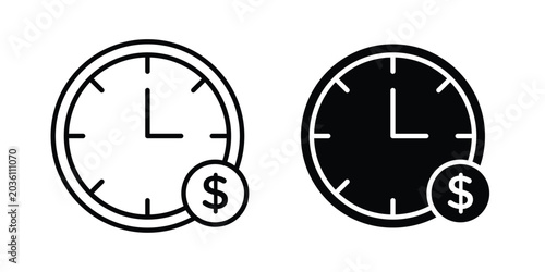 Time is money icon. Linear icon collection. flat black icons