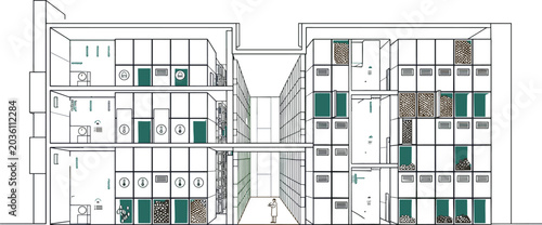 Modern Apartment Building Cross Section Vector Illustration Featuring Residential Rooms Interior Layout And Urban Housing Architecture