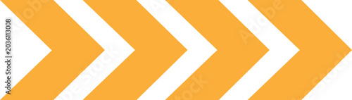 Foto Orange arrows pointing right in a chevron pattern on white background for design