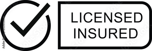 Quadro su tela Licensed insured sign with checkmark symbol for guarantee and verification in bu