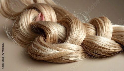 Smooth Blonde Braided Hair Resting on Neutral Beige Surface