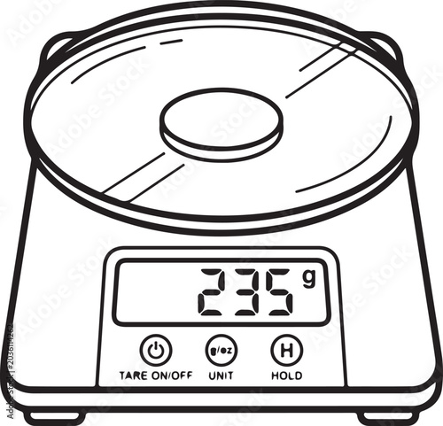 Digital kitchen scale showing 235 grams with a clean white background for precise ingredient measurement