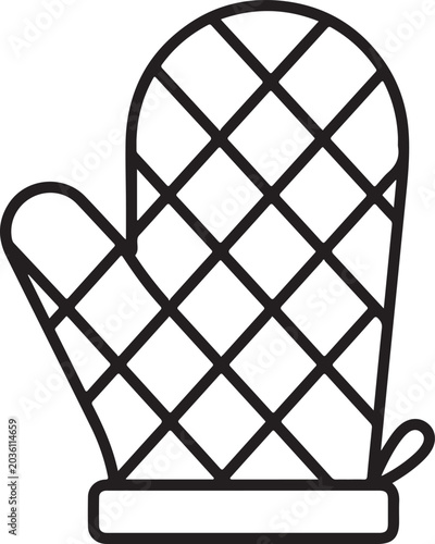 Quilted Oven Mitt with Loop in Flat Design Against White Background for Kitchen Safety